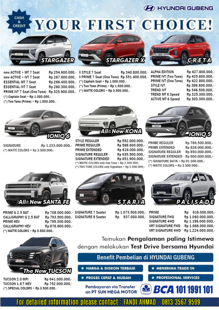 PRICELIST HARGA HYUNDAI TERBARU